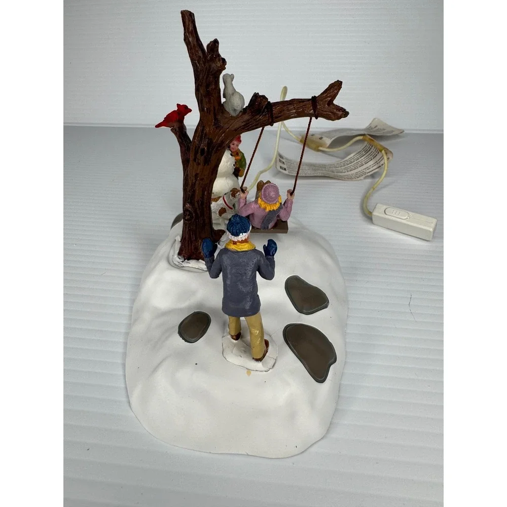 Lemax Tire Swing Twirl 84354 Animated Christmas Village Tabletop Snowman Dog